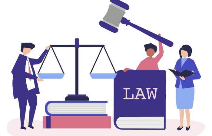 Illustration of people with justice and order icons